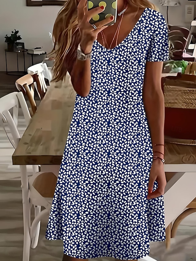  Női Mini Ruha Hétköznapi Ruha Elegáns Stílusos Hétköznapi Üdülés Napi Regular Fit Virágmintás Kis Virágmintás Rövid Ujjú Kerek Nyakú Kék Nyári