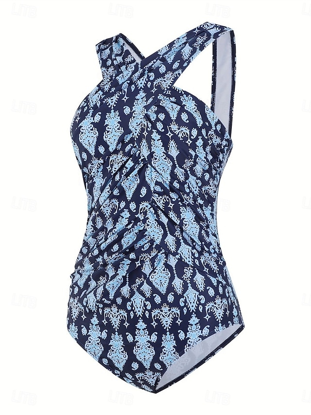  Dam Badkläder En bit Monokini Baddräkt Öppen rygg Magkontroll Hög midja Smal Semester Standkläder Blommig Halterneck Ärmlös Baddräkter