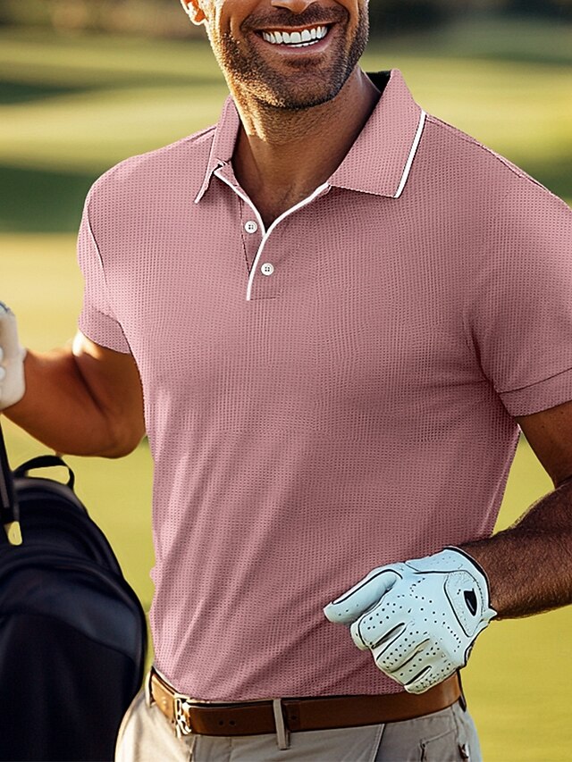  Bărbați Tricouri polo Waffle Cămașă de golf Casual Sport Rever Manșon scurt Modă De Bază Simplu Nasturi Vară Fit regulat Verde Deschis Roz Bleumarin Albastru regal Tricouri polo Waffle