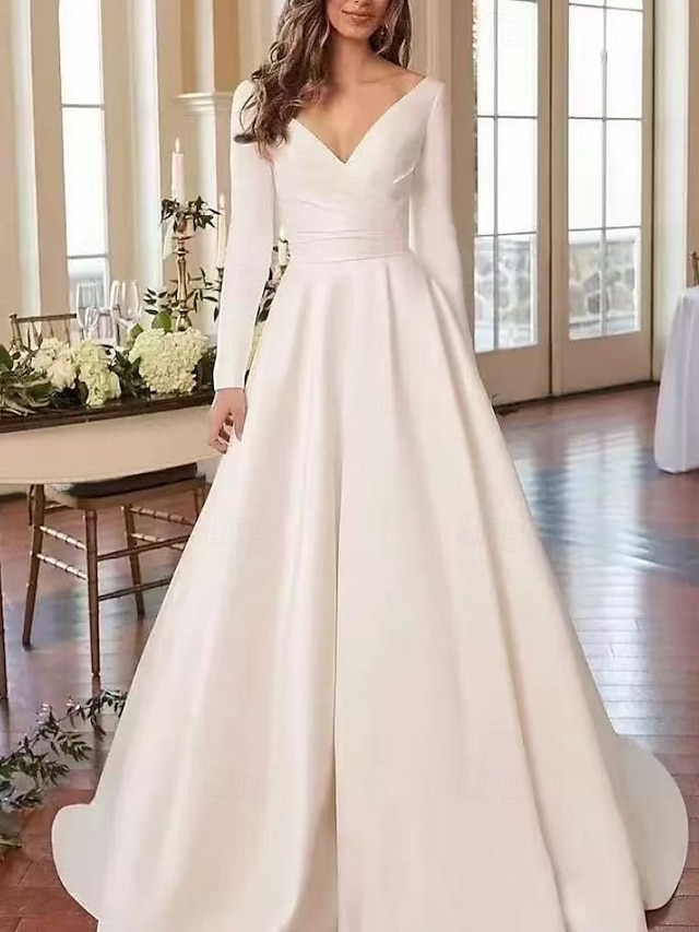  Rochii de nuntă Boho formale Rochie de gală V Guler Mâneca lungă Tren capelă Jersey Costume de mireasă Rochii de mireasă cu volane