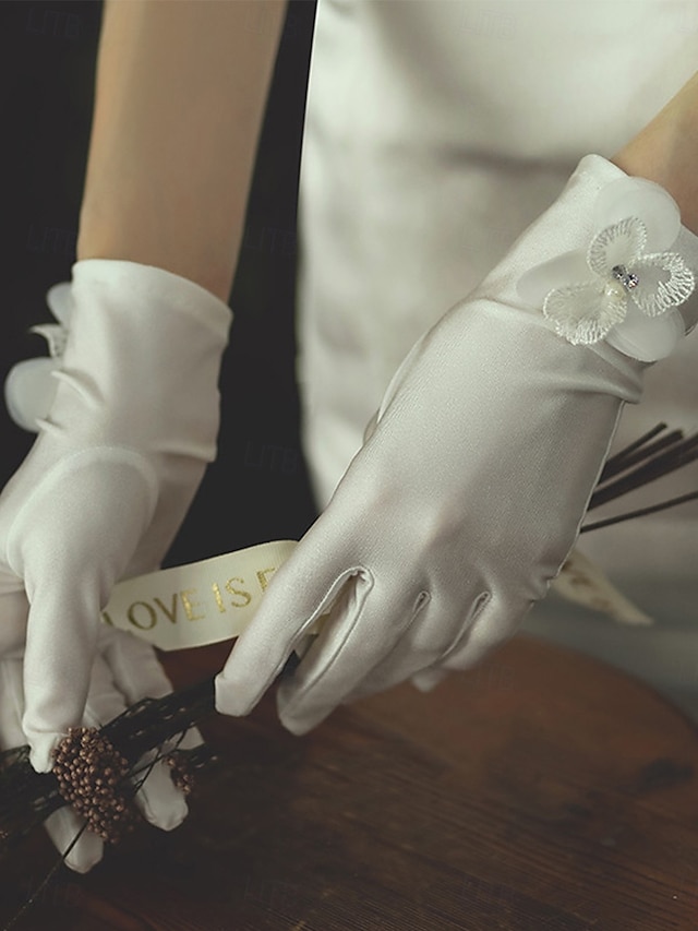  Renda Até o Pulso Luva Elegante / Estilo Clássico Com Cor Pura Luvas de Festa / Casamento