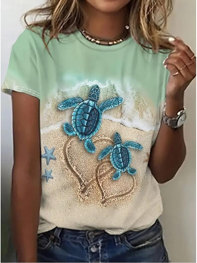  Dame T skjorte Blomstret Grafisk Rose Elegant Årgang Mote Kortermet Rund hals Vanlige topper Daglig Ut på byen Helg Trykt mønster Hvit Lysegrønn Blå Dusty Blue Brun Sommer