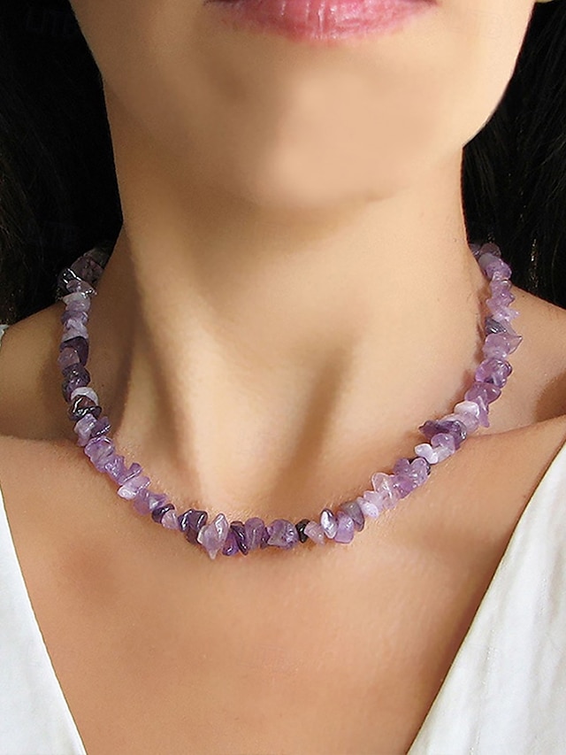  ametystový křišťálový náhrdelník pro ženy přírodní kámen, surové čipové korálky, boho chic styl ideální pro každodenní nošení, duchovní a léčivé šperky