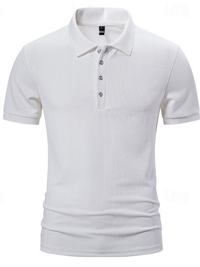  Herre Ribbestrikket topp Golf poloskjorter Arbeid Avslappet Knaphul Ribbet polokrage Kortermet Grunnleggende Moderne Fargeblokk Knapper Vår sommer Normal Mørkegrå Svart Hvit Kakifarget Ribbestrikket