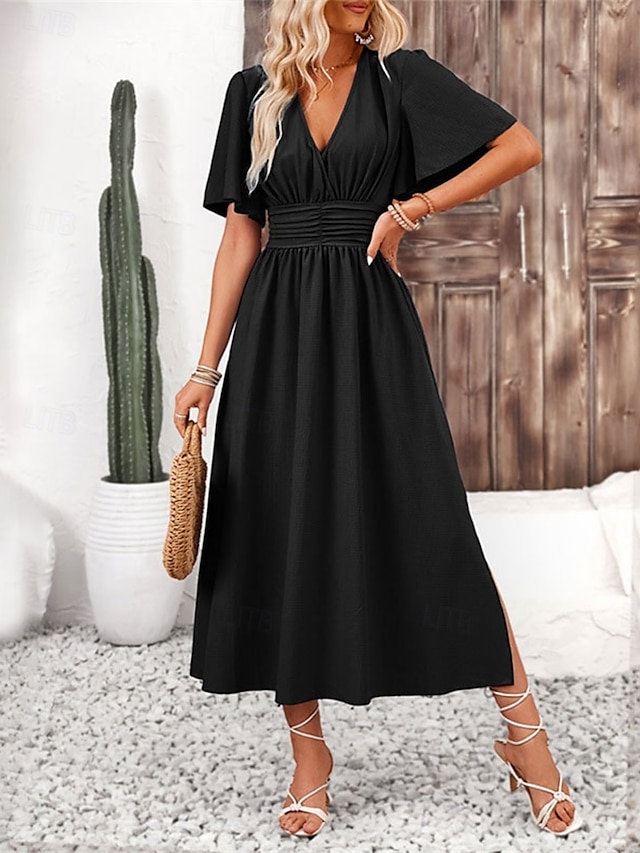  Női Hosszú ruha Maxi ruha Ballagási ruha hétköznapi ruha Kűrruha nyári ruha Elegáns Divat Modern Napi Randi Hétvége Normál Sima Rövid ujjú V-alakú Fekete Sötétkék Világoskék Nyár
