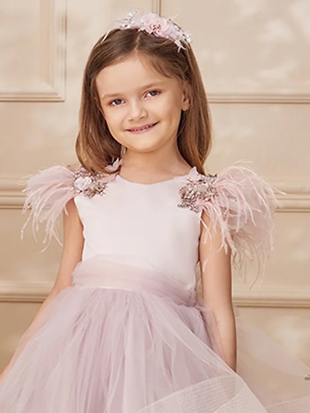  Vestido de Baile Comprimento dos Joelhos Daminha de Honra Quinceanera Frozen Elsa Meninas Vestido de Baile Fofo Tule com Ruchas Estilo Real Tutu Ajuste 3-16 Anos