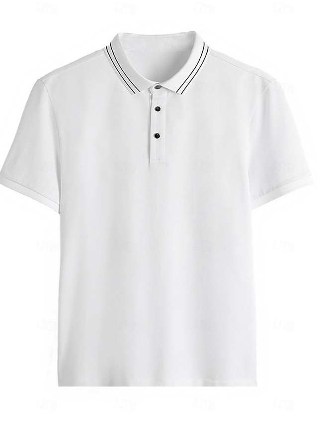 Homme Polo Travail Rue Classique Manche Courte Vacances Mode Couleur Unie Rayé Boutons Rayure-garniture Été Printemps Noir Blanche Gris clair Polo