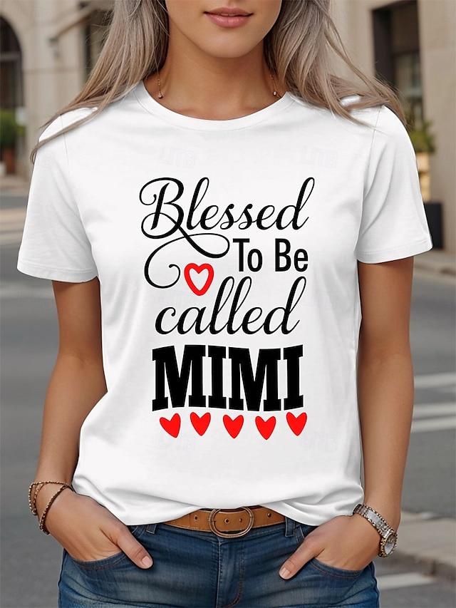  Moederdag Dames T-shirt Grafisch Brief Casual Korte mouw Ronde hals Normale tops Dagelijks Afdrukken Wit Blozend Roze Hemelsblauw Zomer