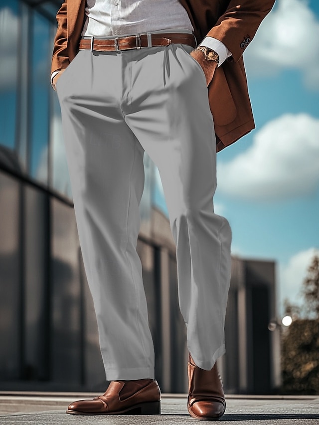  Herren Anzughose Hose Freizeithose Tasche Gerader Schnitt Einfach Komfort Atmungsaktiv Volle Länge Formell Geschäft Täglich Mode Streetwear Cachi scuro Hellkaki