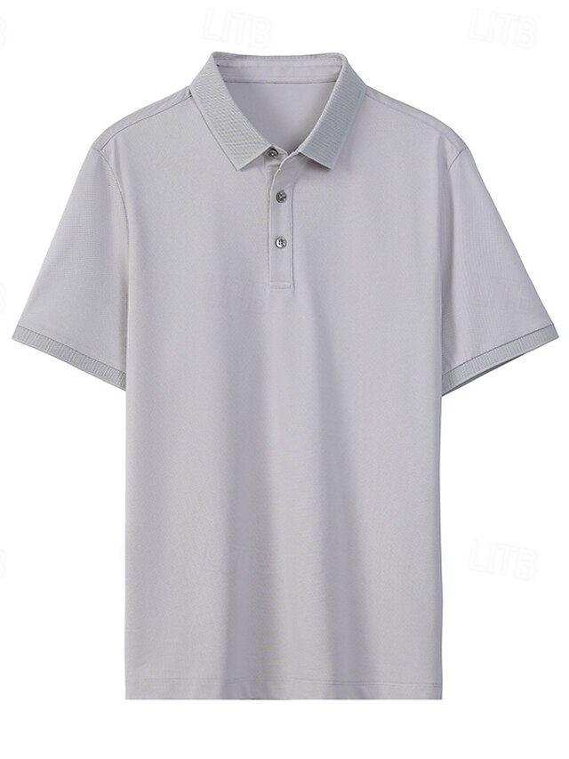  Herren Poloshirt aus Seiden-Baumwoll-Mischgewebe, Strick-Polopullover, Business-Casual, Revers, kurze Ärmel, formell, einfarbig, Knöpfe, Sommer, Schwarz, Felsgrün, Hellgrün, Marineblau, Dunkelgrau, Grau