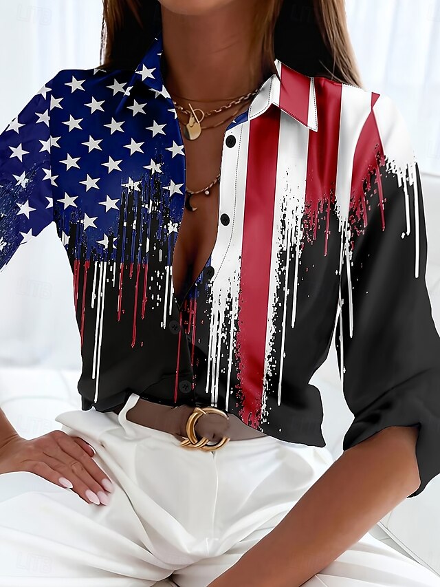 Women's Patriotic Shirt Graphic Flag Casual Red White And Blue Regular Tops Work Daily s Print Red Spring Fall Winter4