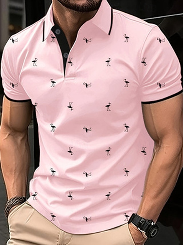  Férfi Golfing Golf pólóingek Munka Hétköznapi Hajtóka Rövid ujjú Alap Modern Flamingó Gombok Nyár Tavasz Normál Kék tó Bor Sötétvörös Rózsaszín Sötétrózsaszín Medence Golfing