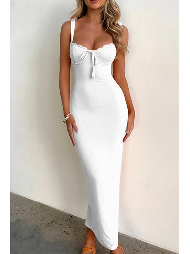  Per donna Abito Midi Abito Bianco Abito da laurea Abito Sottoveste Moda Moderno Compleanno Laurea Data Vestibilità regolare Semplice Senza Maniche Spalline sottili Giallo Chiaro Nero Bianco Estate