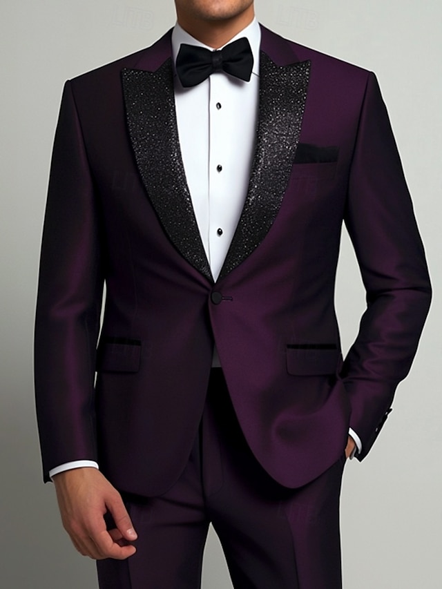  Costumes de fête d'affaires pour hommes tuxedos costumes de retour à la maison violet cravate noire mode robe couleur unie coupe standard 2 pièces à boutonnière simple un bouton