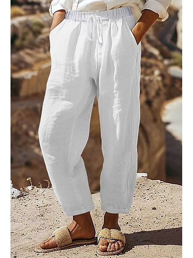  Per donna Pantaloncini in cotone e lino Pantaloni ispirati al lino Pantaloni in cotone e lino Streetwear Casual Lunghezza intera Naturale Semplice Tasca Design con Coulisse Elastica Comodo All'aperto