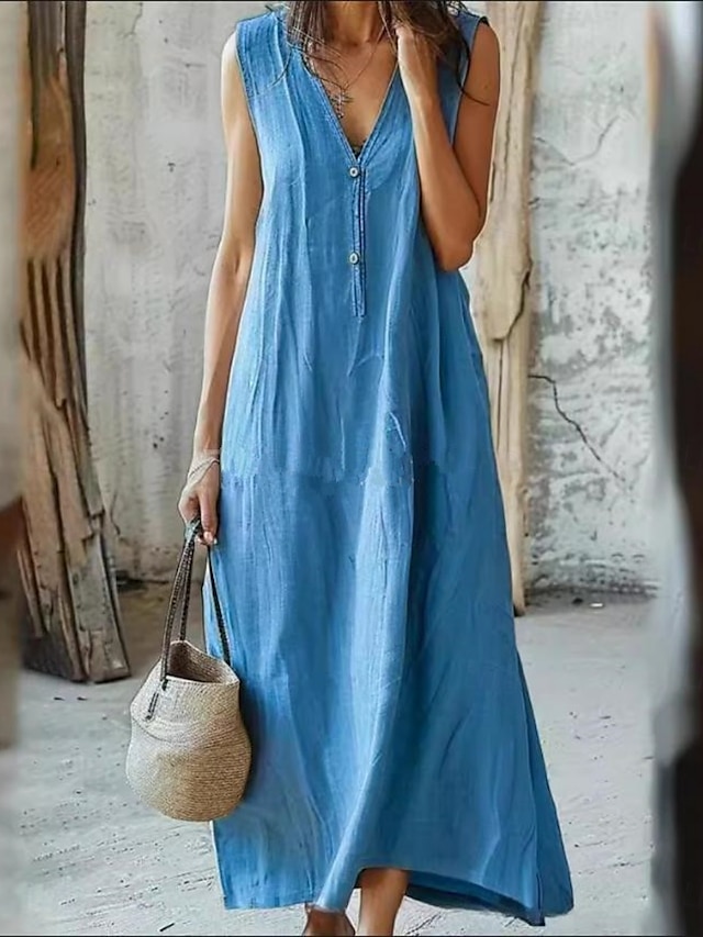  Rochie maxi pentru femei rochie de vară ajustată și evazată rochie cu umerii goi rochie cu mânecă puff casual zilnic asemănătoare cu in ajustare regulată culoare solidă fără mâneci gât în V negru