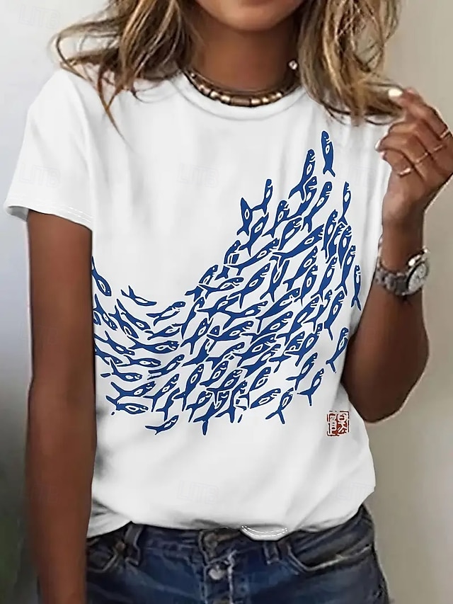  Dámské Tričko Letní vrcholy Grafika Zvíře Klasické Na běžné nošení Krátký rukáv Tričkový Crop Tops Denní Víkend Tisk Duhová Léto Jaro Podzim