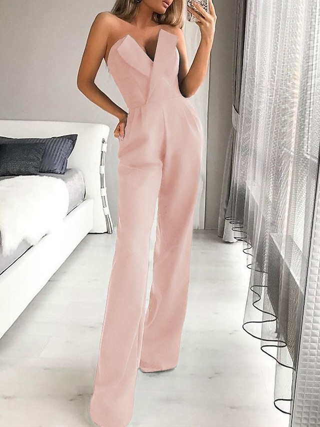  Salopete Rochii de Invitată la Nuntă Rochie Tuxedo Rochii Rompers Petrecere Rochie pentru Nuntă Lungime de Podea fără Mâneci Fără Mâneci din Material Elastic cu Buzunar