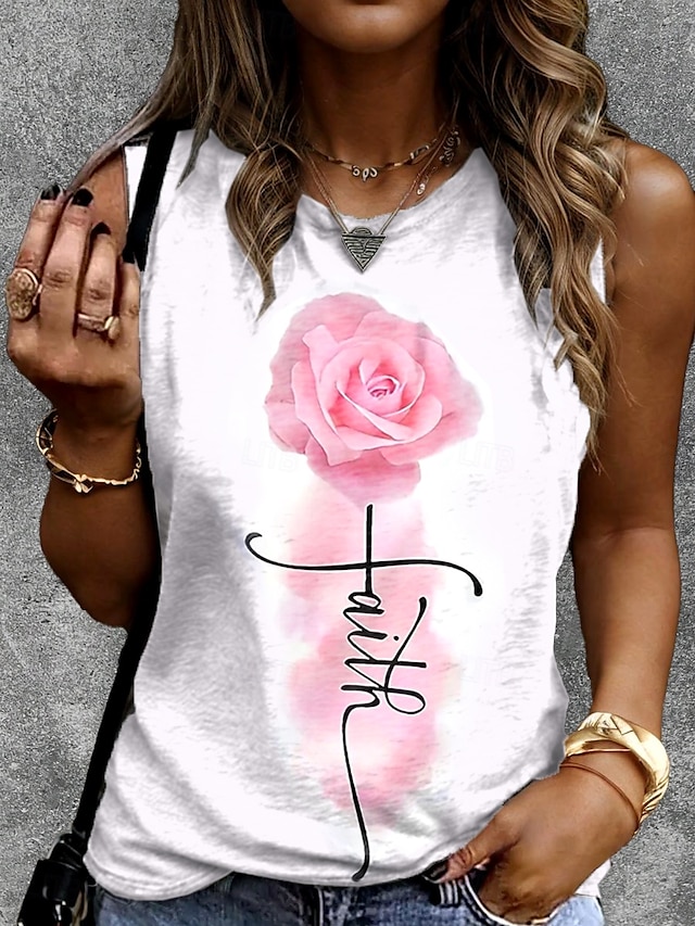  Canotta Donna Grafica Floreale Stilosa Casual Senza Maniche Collo Tondo Top Regolari Quotidiano Stampa Bianco Estate