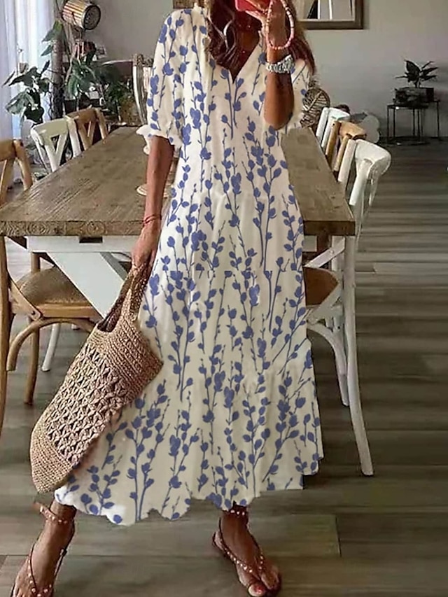  Dámské Dlouhé šaty Maxi šaty Volnočasové šaty Boho šaty Šaty s potiskem Šaty Peplum Romantické Klasické Elegantní šaty Nahoře nabírané Dovolená Denní Letní šaty Volný Grafika Květiny Poloviční rukáv