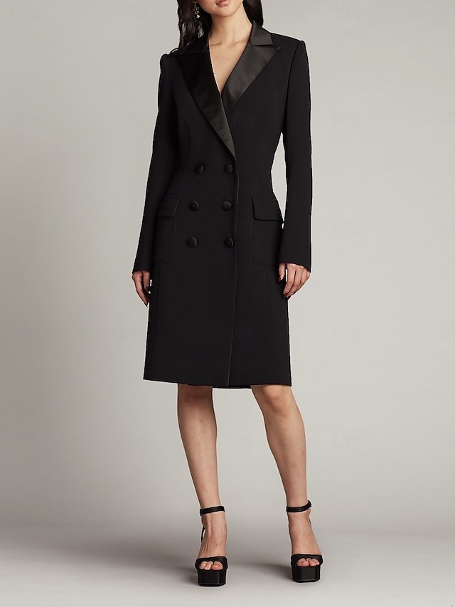  Schlauchkleid Brautmutterkleid Hochzeitsgast Kirche Elegant Einfach luxuriös V Ausschnitt Knielang Satin Krepp Langarm mit Applikationen 2025