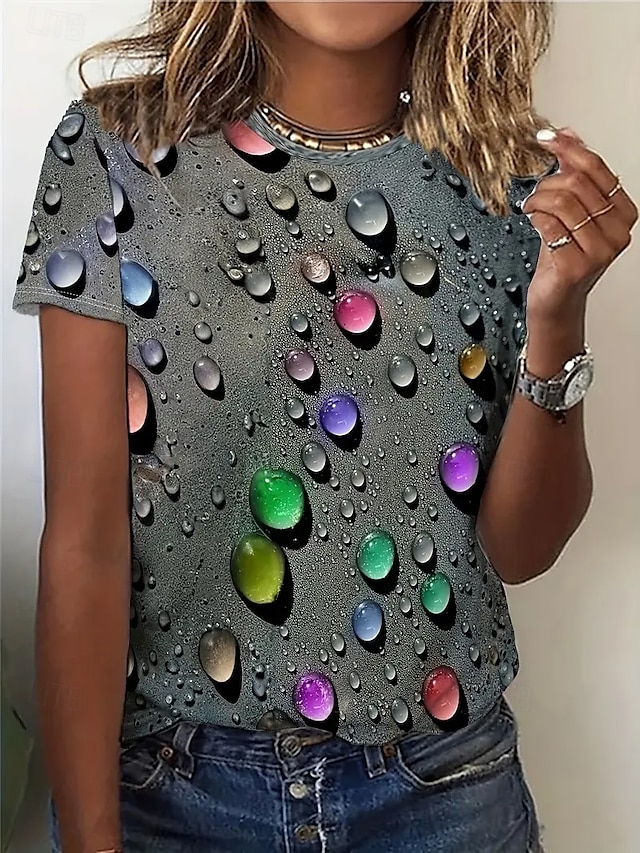  Pentru femei Tricou Topuri de vară Grafic Clasic Casual Manșon scurt Stil Nautic Crop Tops Zilnic Sfârșit de săptămână Imprimeu Galben Roșu-aprins Albastru piscină Fucsia Portocaliu Vară Primăvar