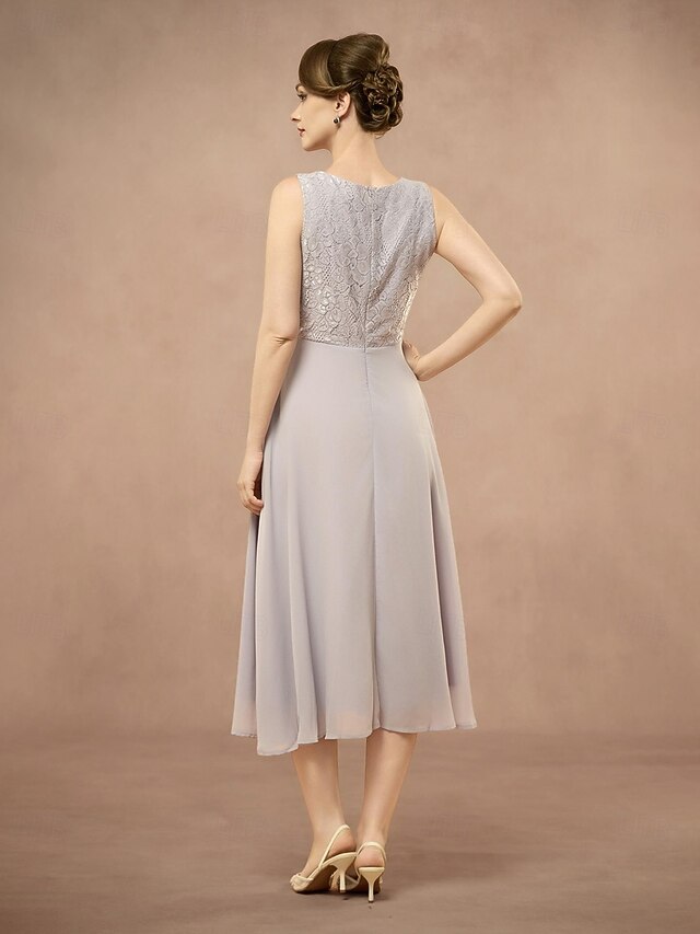 2 Pieces Round Neck Tea-Length Mother of the Bride Dresses with Jacket & Lace Appliques main image 0