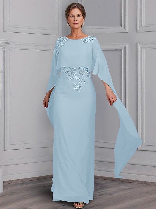  sukienka typu tuba/kolumna sukienka dla matki panny młodej elegancka dekolt w łódkę długość do ziemi elastyczny szyfon długi rękaw z koronką kwiatową 2025