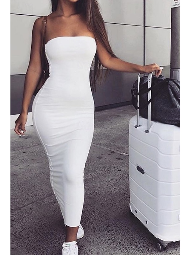  Pentru femei Rochii Midi Rochie albă Rochie de absolvire Bodycon Modă În aer liber Zi de Naștere Dată Fit regulat Simplu Fără manșon Fără Bretele Negru Alb Verde Militar Roșu-aprins Vară