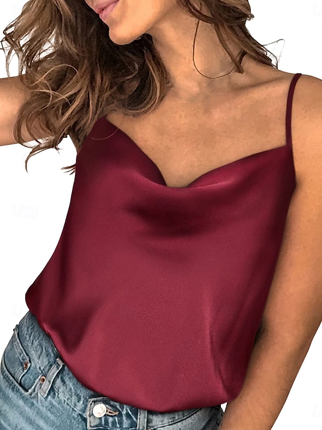  Women's Camisole Tank Top Solid Color Stylish Casual Sleeveless V Neck Regular Tops Daily Patchwork Black Red Blue Green Summer Spring