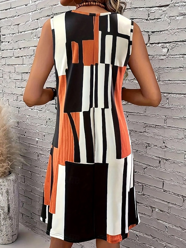  Femmes Mini Robe Robe trapèze Robe d'été Robe à épaules dénudées Vacances ancien Élégant Quotidien Coupe Ample Graphique Géométrique Sans manches Col en U Orange Été Printemps