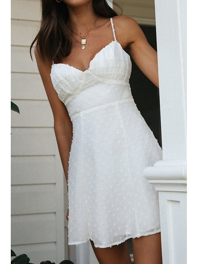  Per donna Mini Abito Abito Bianco Abito da laurea Abito Sottoveste Moda Moderno All'aperto Compleanno Data Vestibilità regolare Semplice Senza Maniche Spalline sottili Bianco Azzurro Estate