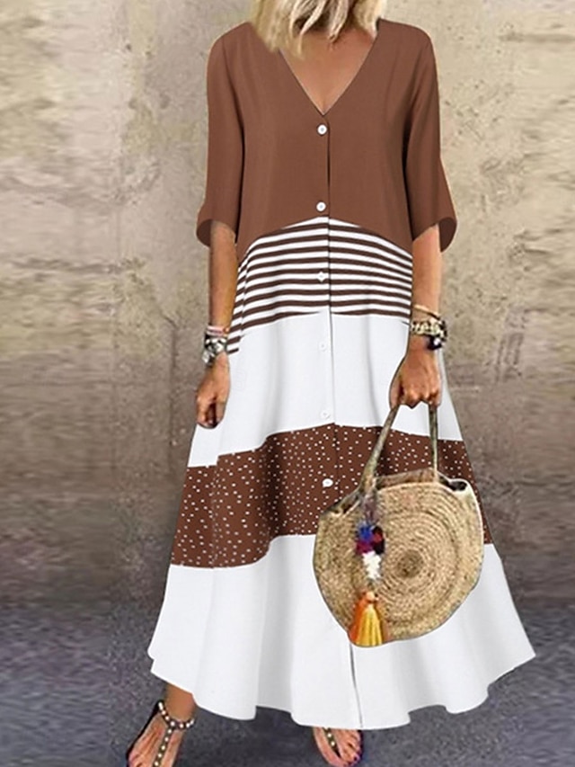  Pentru femei Rochie Maxi Rochii Tricou Rochie A line Rochie Fit And Flare Casual Zilnic Fit regulat Grafic Manșon Jumate În V Negru Albastru piscină Maro Trifoi Vară