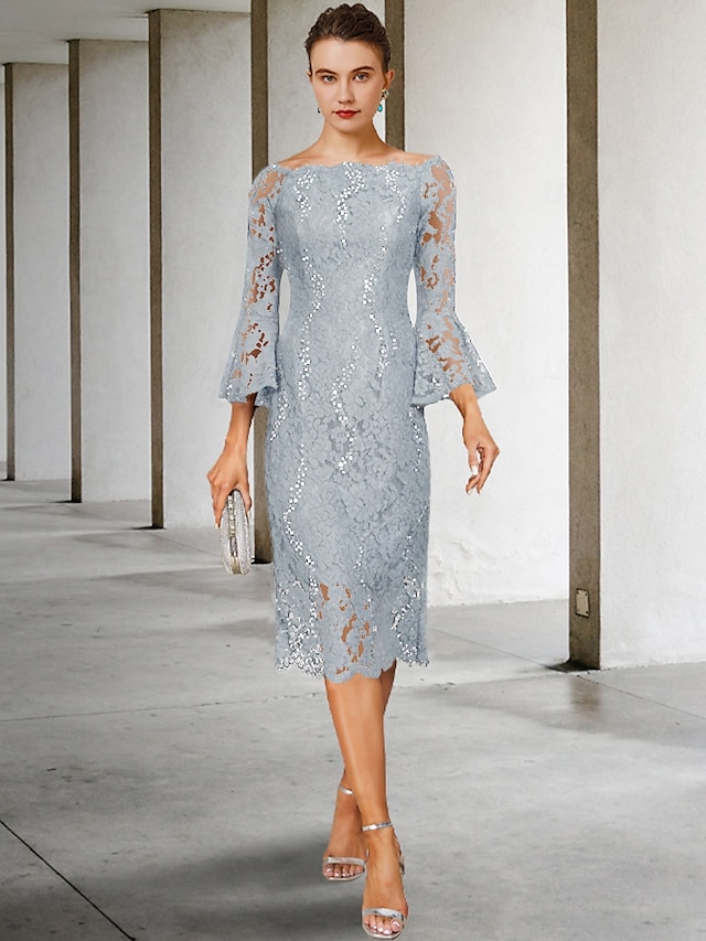  Sheath Mother of the Bride Dress Wedding Guest Elegant Vintage Jewel Neck Tea Length Lace 3/4 Length Sleeve with Sequin 2025 free custom size