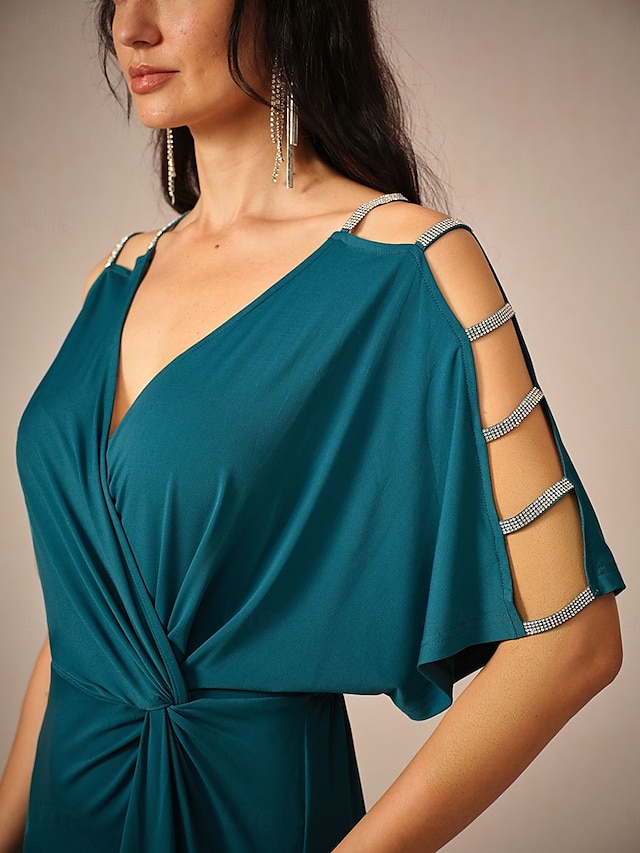  Femme Robe mi-longue Robe en maille Elégant mode Soirée Rendez-vous Standard Couleur unie Manche Courte Col V Bleu Encre Eté