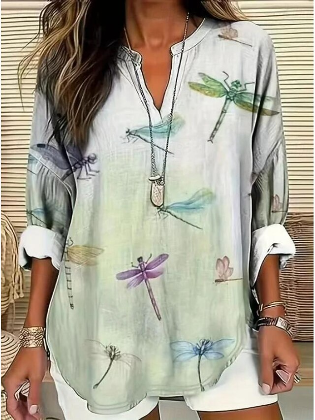 Women's Blouse Tunic V Neck Long Sleeve Boho Casual Tops Graphic Animal Vintage Tropical Regular Tops Daily Wear Print Beige4