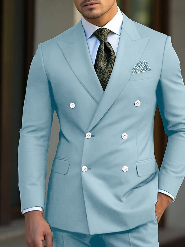 Modest Peak Lapel Slim Fit Men's Suits 2 Pieces Solid Color Wedding Suit main image 0