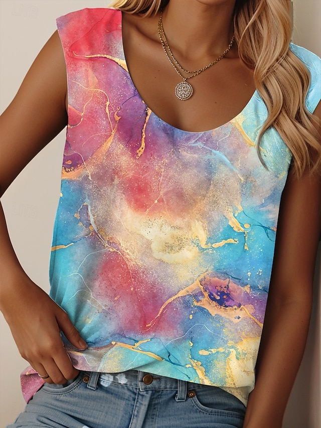  Per donna Canotta a canotta Ombre Grafico Casual Senza Maniche Girocollo Top Regolari Quotidiano Stampato Arcobaleno Estate
