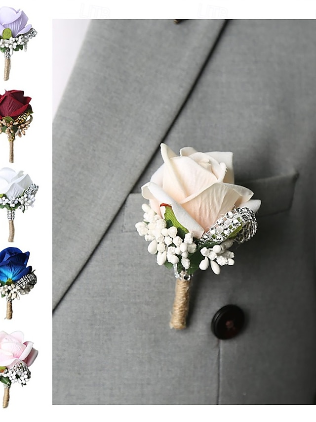  Men's Wedding Boutonniere Blue Pink White Summer Boutonniere for Groom and Groomsmen Flower Accessories Party Suit Decorations
