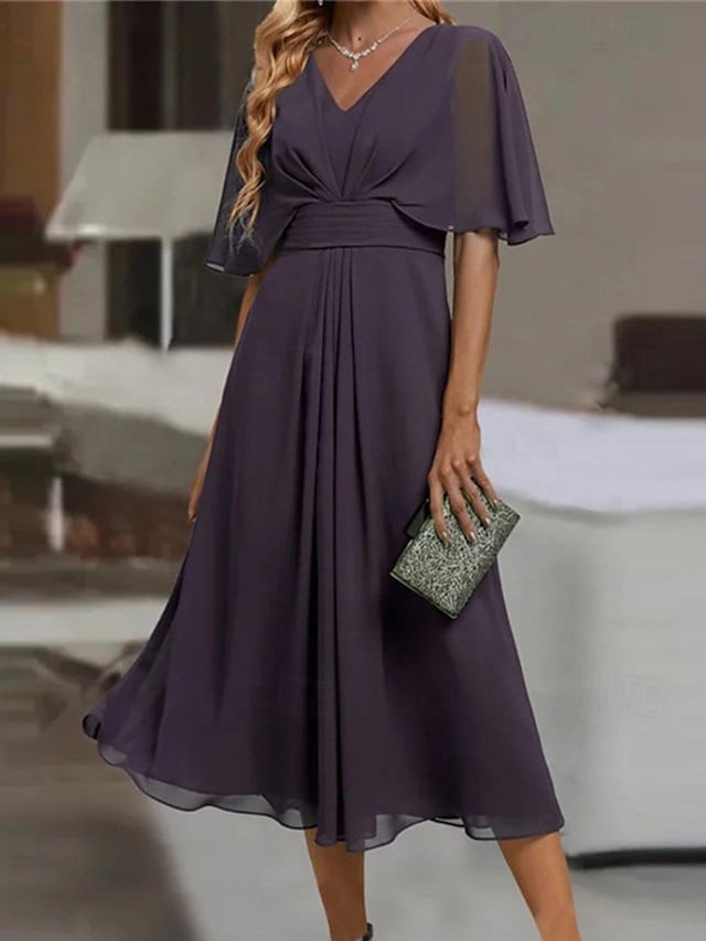  Femme Robe mi-longue robe cocktail Robe Évasée Robe d'été Mode Extérieur Vacances Rendez-vous Standard Plein Manche Courte Col V Rose Claire Bleu Violet Eté