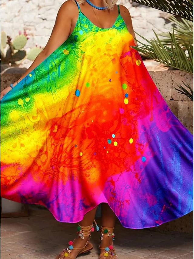  Dam Midiklänning Solklänning Sommarklänning Slipklänning Fit And Flare Klänning Semester Ledigt Boho Kall axel Semester Fest Ledigt Förstoringar Blommig Grafisk Ärmlös Axelband Vit Ljusgrön Ljuslila