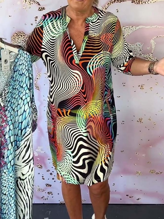  Dames Mini-jurk Hemdjurk Casual Buiten Normale pasvorm Grafisch Mouwloos V-hals blauw Paars Groen Zomer
