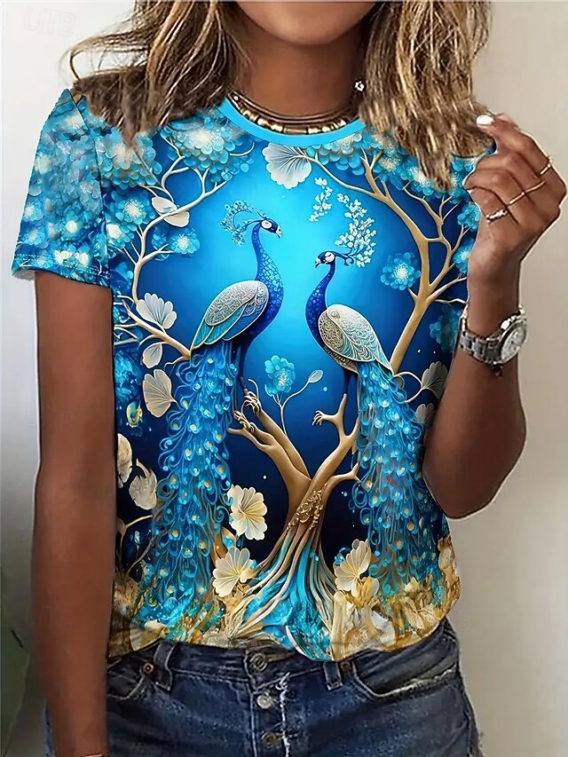  Pentru femei Tricou Topuri de vară Grafic Animal Clasic Casual Manșon scurt Stil Nautic Crop Tops Zilnic Sfârșit de săptămână Imprimeu Curcubeu Vară Primăvară Toamnă