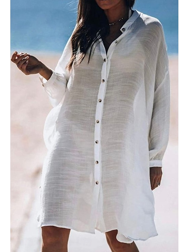 Per donna Camicia Camicie ispirate al lino Abbottonare Blusa Semplice Moderno Casual Manica Lunga Colletto a Camicia Top lunghi Quotidiano Ferie Uscire Bottoni Bianco Giallo Rosa Azzurro Estate