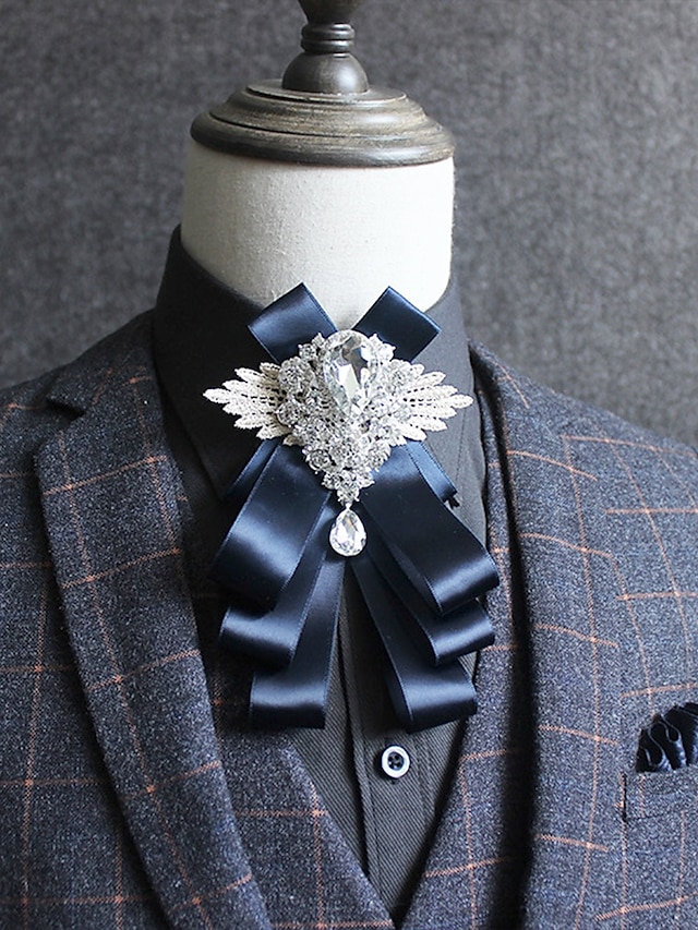 pánský luxusní křišťálový brožový motýlek - elegantní stuha s kamínkovým zdobením, formální svatební a společenské doplňky