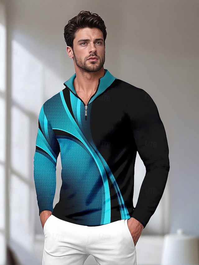  Per uomo POLO Blu Manica lunga Superiore Abbigliamento da golf Abbigliamento Abiti Abbigliamento
