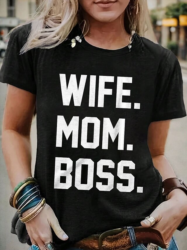 Women's Funny T Shirt Graphic Letter Stylish Casual Short Sleeve Round Neck Regular Tops Daily Weekend Print Black3