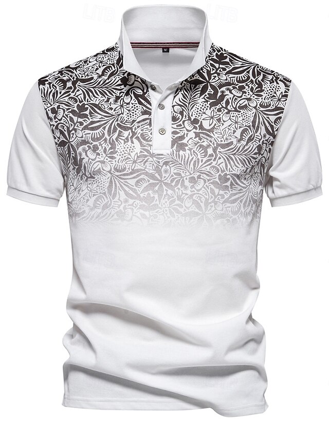  Men's Polo Knit Polo Sweater Formal Work Turndown Short Sleeve Floral Buttons Printing Spring Denim Blue White Navy Blue Green Khaki Light Blue Polo