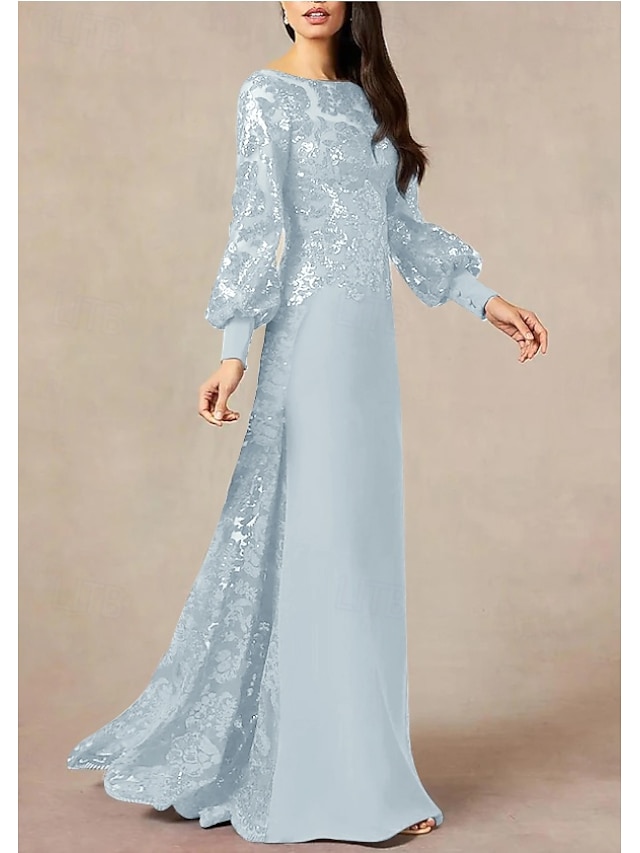  A-Line Mother of the Bride Dress Formal Wedding Guest Elegant Jewel Neck Floor Length Chiffon Sequined Long Sleeve with Sequin 2025 free custom size