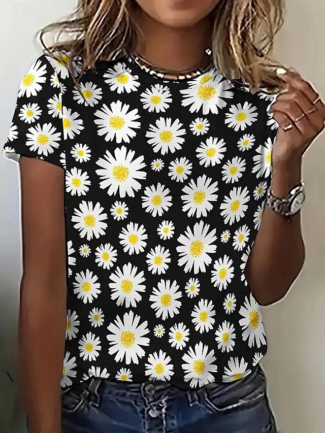  Dam T-shirt Summer Tops Grafisk Mönster Klassisk Ledigt Kortärmad Rund hals Crop Tops Dagligen Helgen Mönster Regnbåge Sommar Vår Höst
